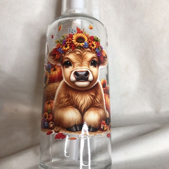 Highland Cow & 🌻 Sunflowers 🌻 Syrup Dispenser Bottle NEW - Picture 5 of 6